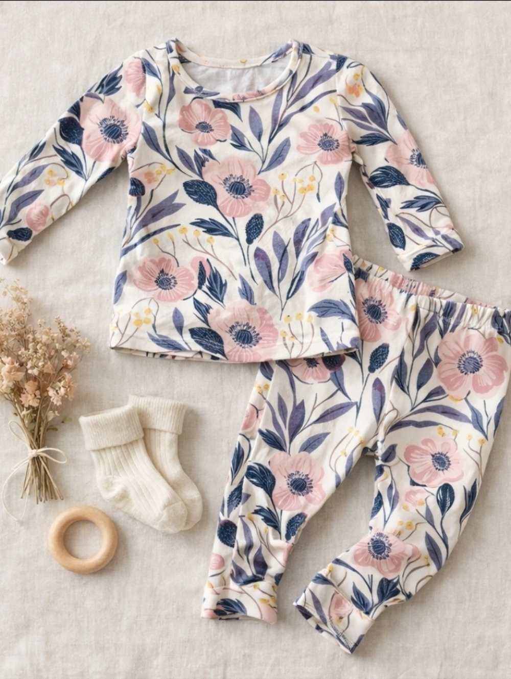 Milkmaid Goods Dahlia Floral PJ Set 3–6M Buttery Soft USA Made  Bamboo Feel